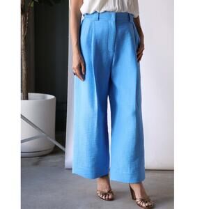 Rachel Comey Crew Pants Italian Foam Jacquard Blue Size 6 EUC Cotton Blend